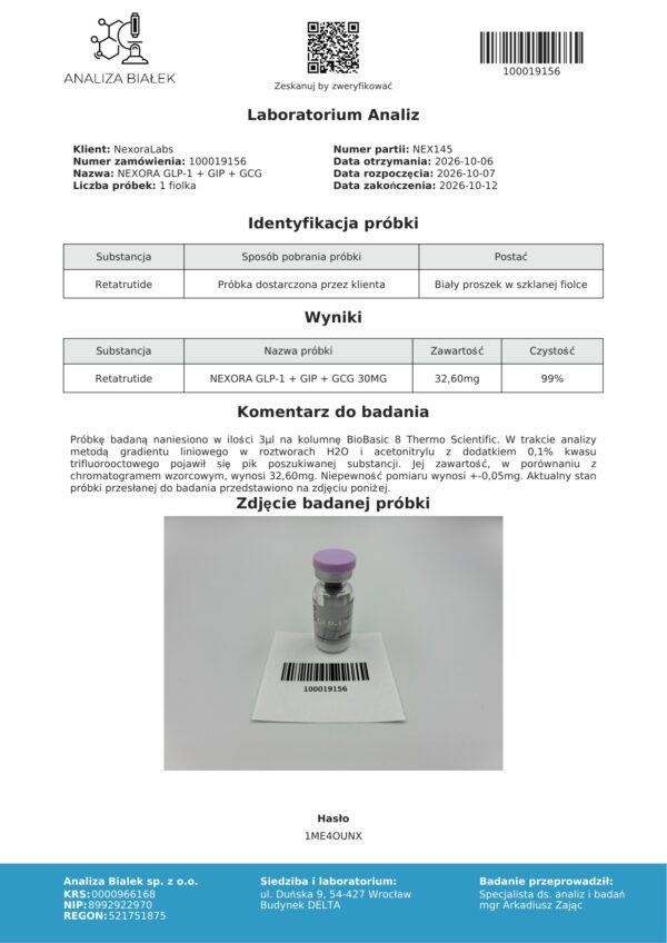 COA RETA 30 mg NEX145 2026-10-12 strona 1 COA RETA 30 mg NEX145 2026-10-12 strona 1